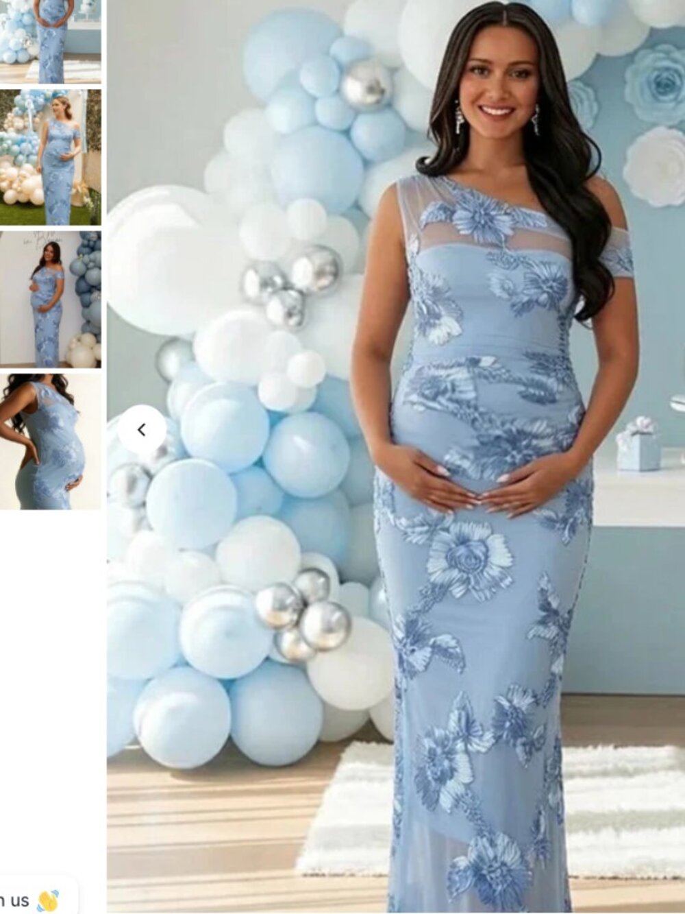 Momyknows Chic Blue Maternity Bodycon Oblique Shoulder Embroidery Flowers - NEW
